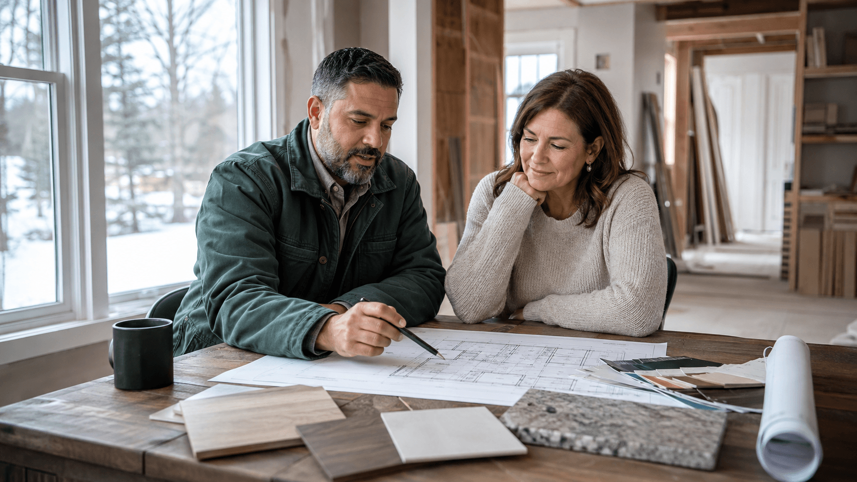 Fictional planning meeting at a renovation site
